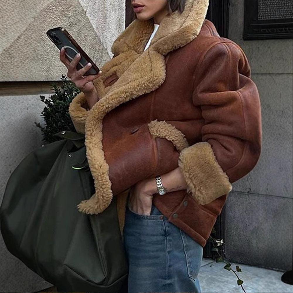 Cozy Cowgirl Lamb's Wool Jacket - Stylish Casual Outerwear | fash-ique