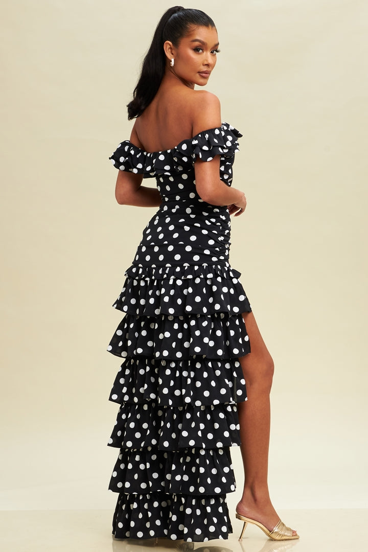 Gorgeous High Low Tiered Polka Dot Dress - Black Pretty Woman Style