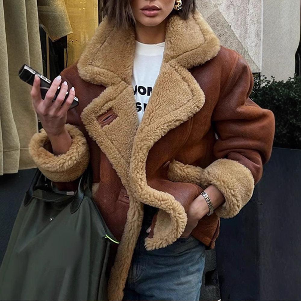Cozy Cowgirl Lamb's Wool Jacket - Stylish Casual Outerwear | fash-ique