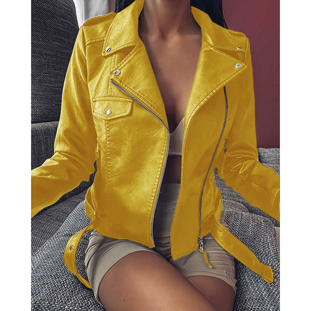 Women's Leather Motorcycle Jacket - Slim Fit Winter Coat with Plus Sizes