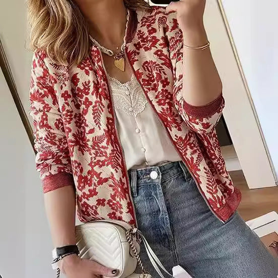 Women's Casual Bomber Jacket - Zipper Stand Collar Short Coat