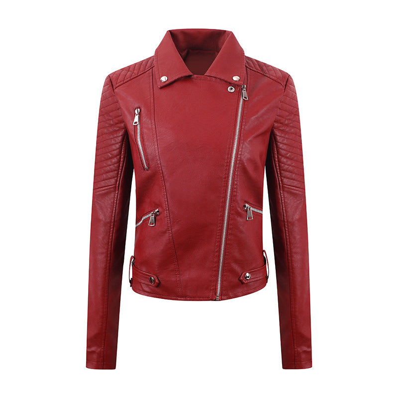 Women's PU Leather Motorcycle Jacket - Slim Fit Biker Coat | fash-ique