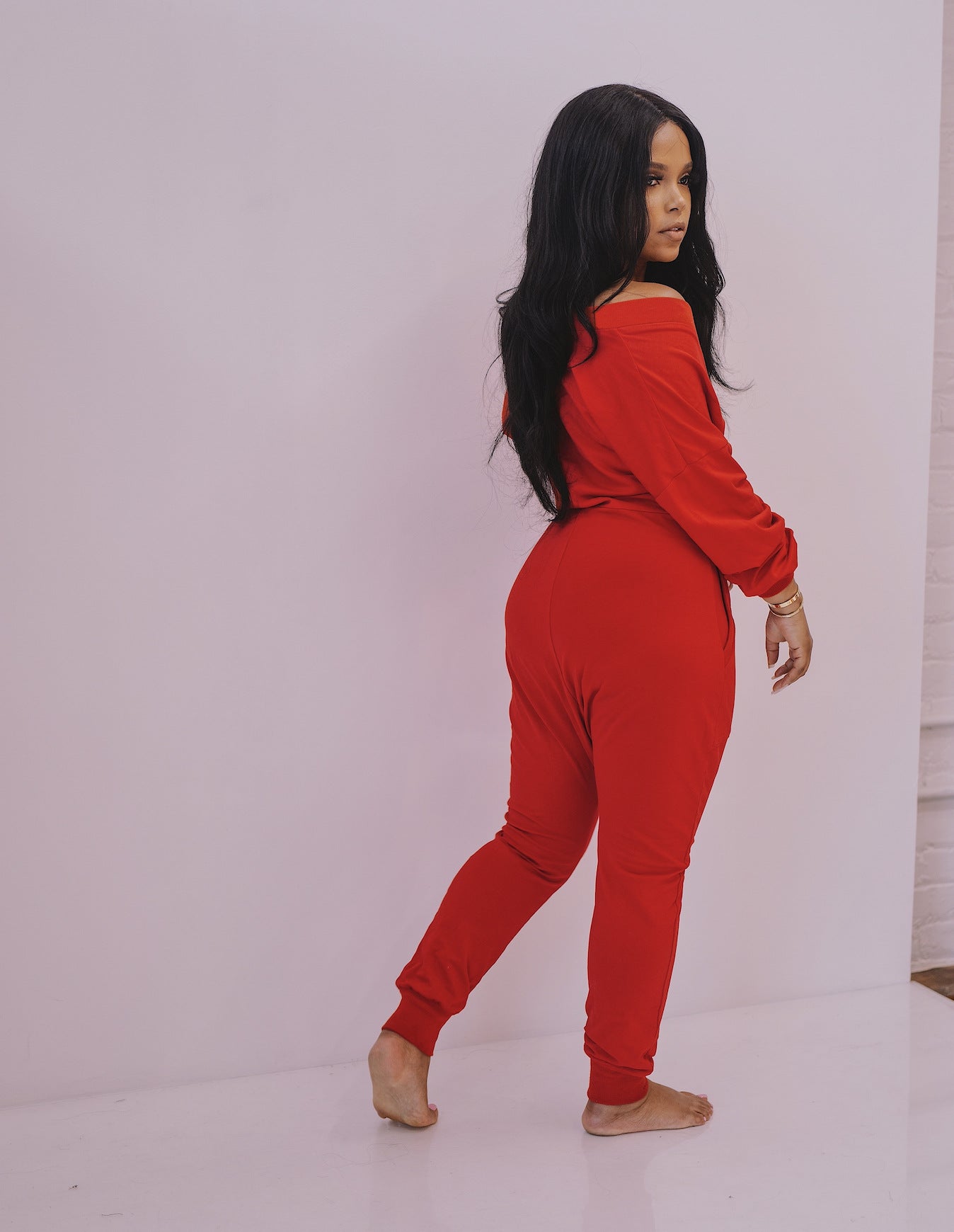 Women's V-Neck Jumpsuit - Long Sleeve Sweatshirt Pajama Loungewear | Bella Mia