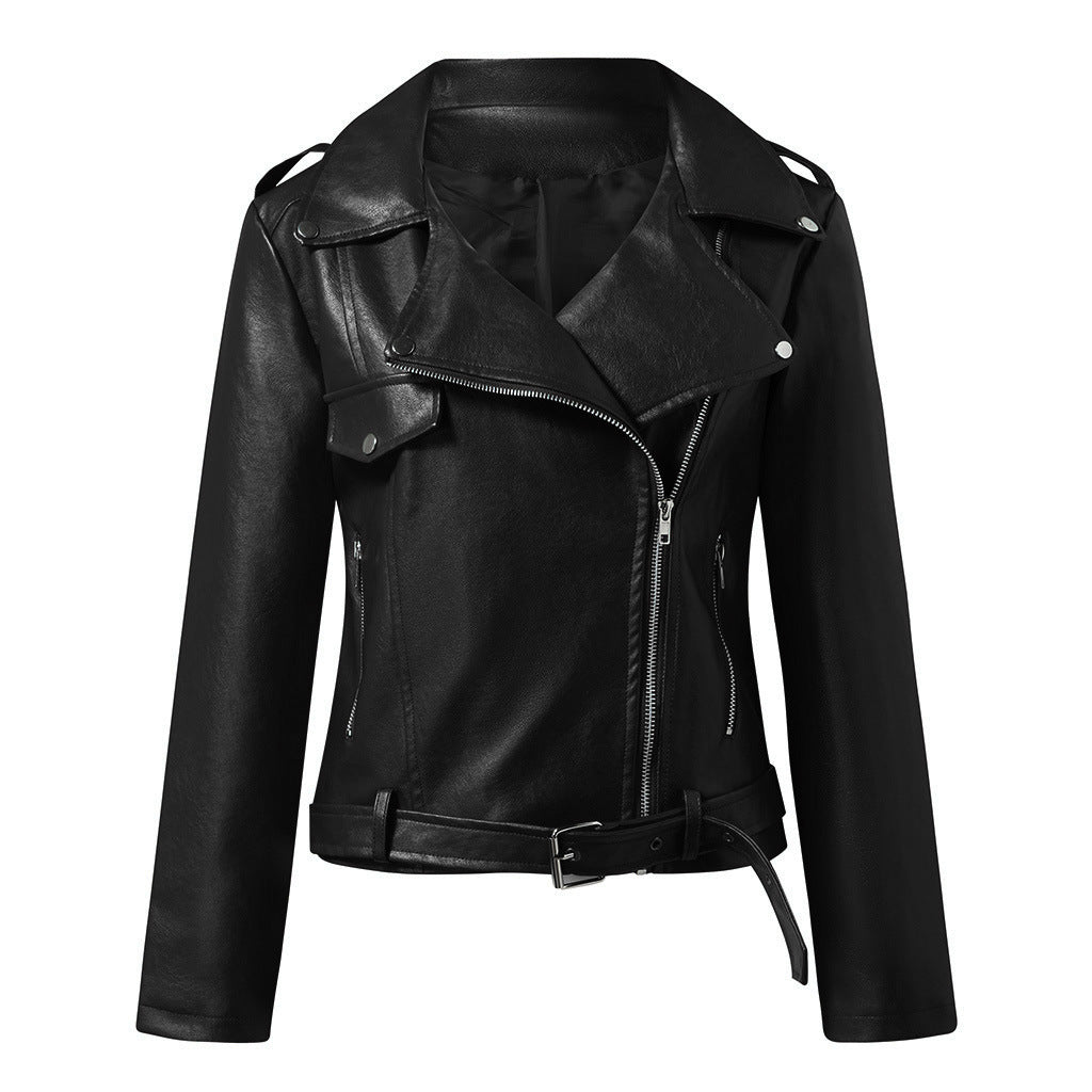 Women's Leather Motorcycle Jacket - Slim Fit Winter Coat with Plus Sizes