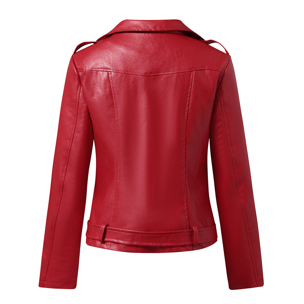 Women's Leather Motorcycle Jacket - Slim Fit Winter Coat with Plus Sizes