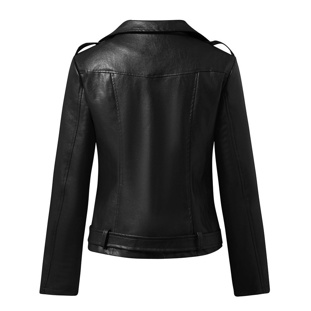 Women's Leather Motorcycle Jacket - Slim Fit Winter Coat with Plus Sizes