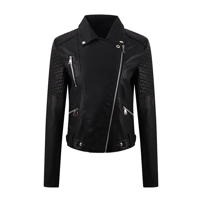 Women's PU Leather Motorcycle Jacket - Slim Fit Biker Coat | fash-ique