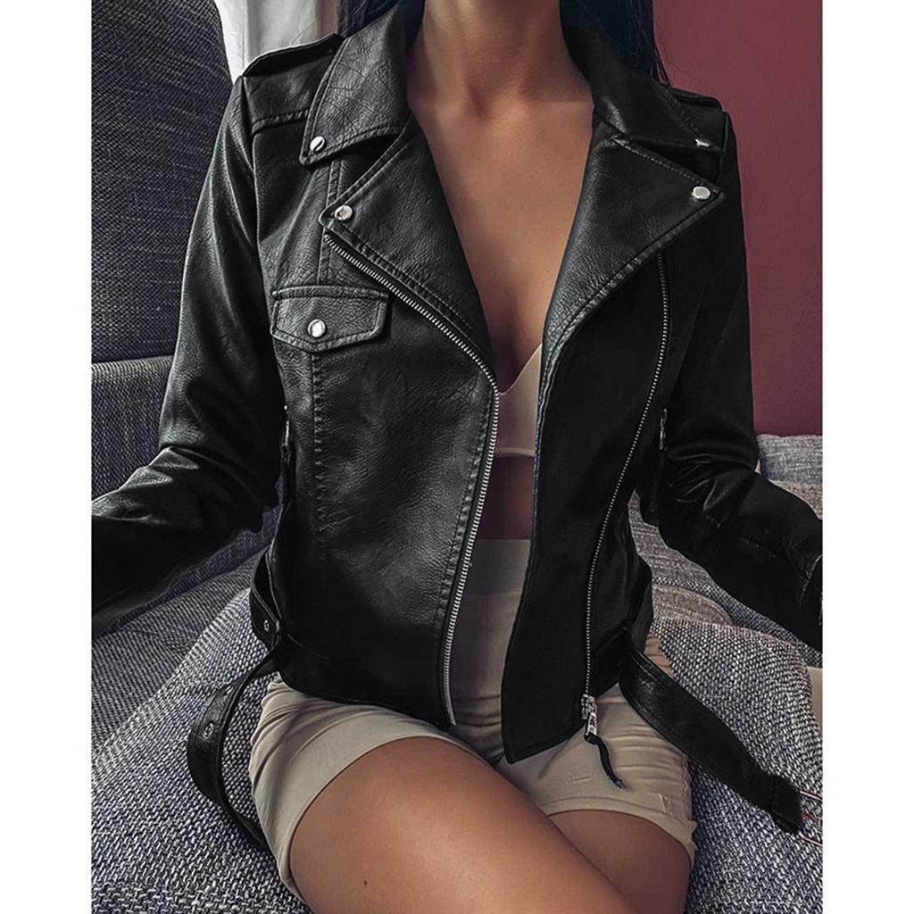 Women's Leather Motorcycle Jacket - Slim Fit Winter Coat with Plus Sizes