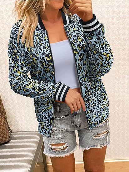 Women's Casual Bomber Jacket - Zipper Stand Collar Short Coat