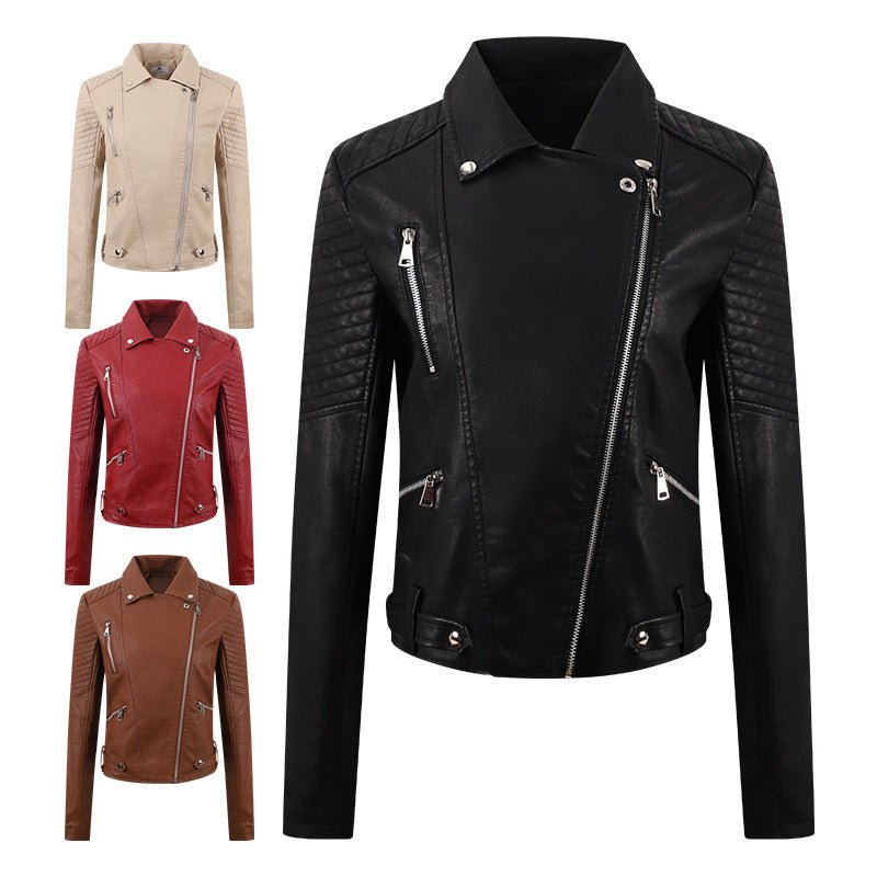 Women's PU Leather Motorcycle Jacket - Slim Fit Biker Coat | fash-ique