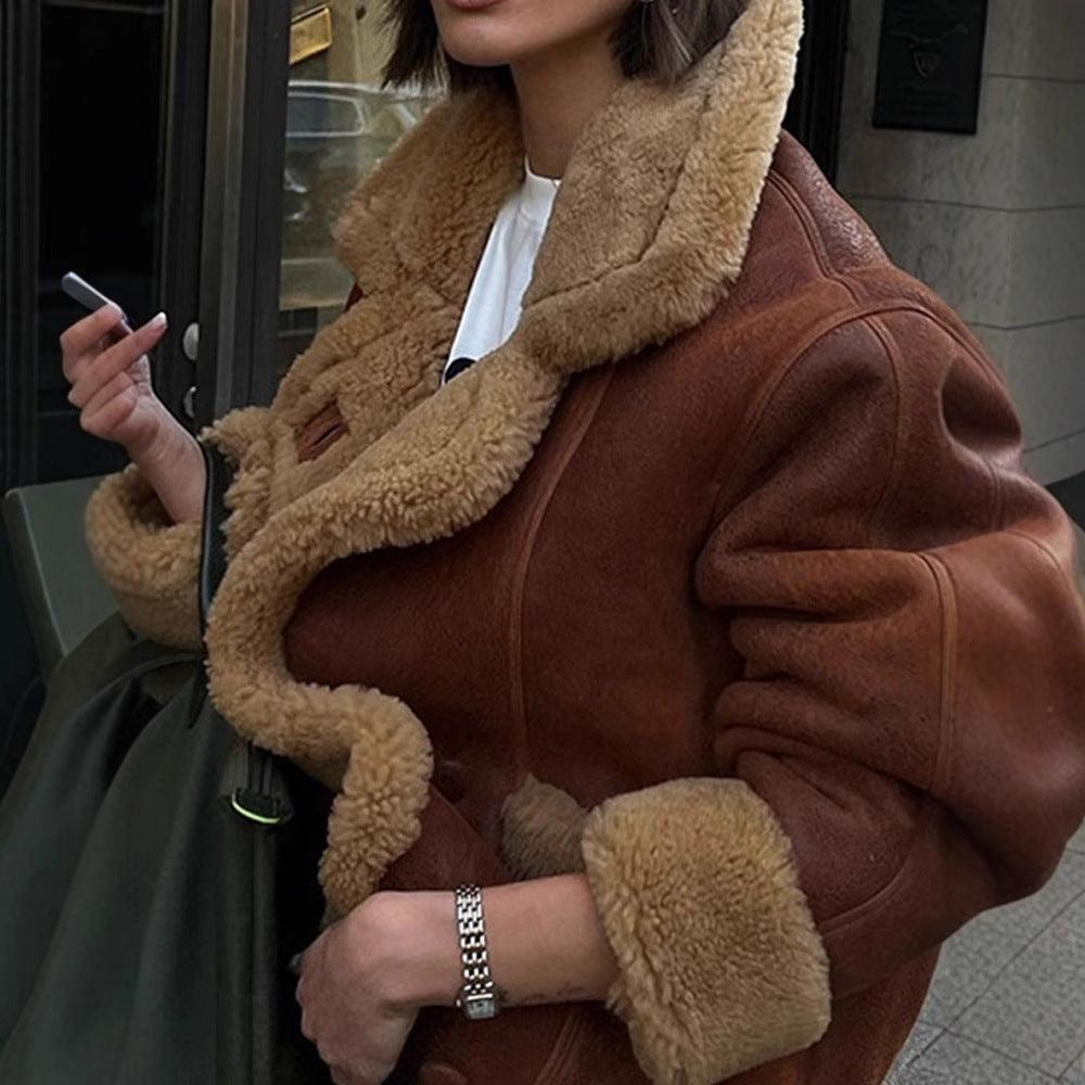 Cozy Cowgirl Lamb's Wool Jacket - Stylish Casual Outerwear | fash-ique