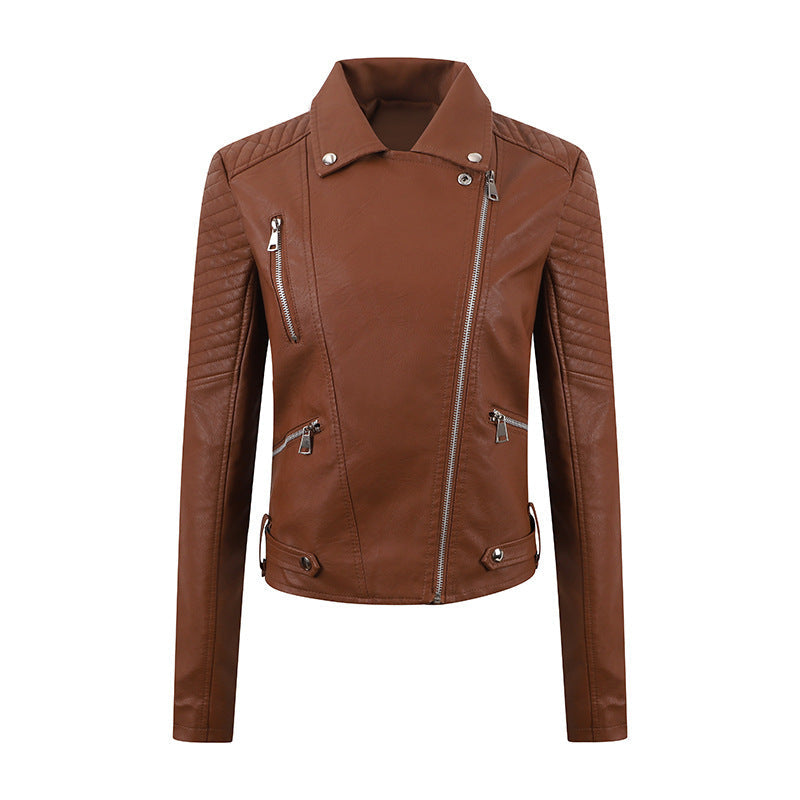 Women's PU Leather Motorcycle Jacket - Slim Fit Biker Coat | fash-ique