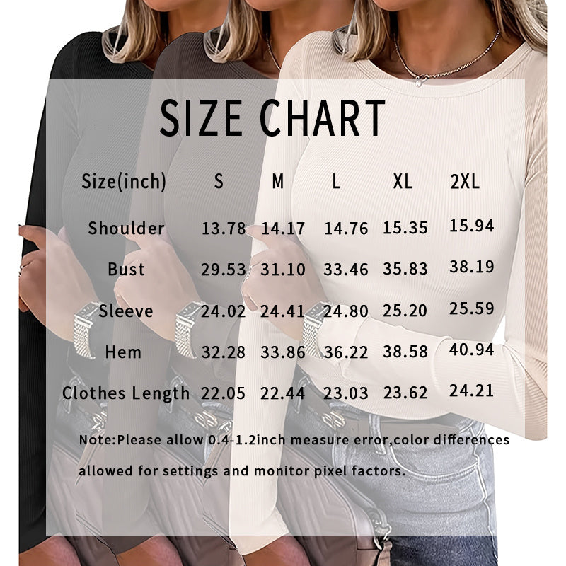 3 Pack Women's Long Sleeve Shirts - Crew Neck Ribbed Tops