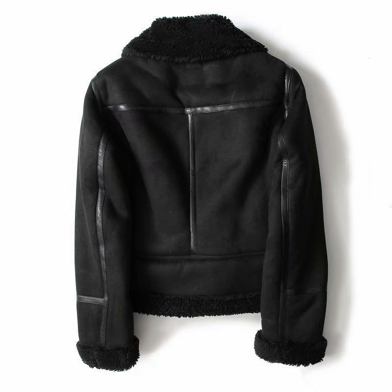 Women's Suede Lamb Wool Jacket - Winter Motorcycle Coat | fash-ique