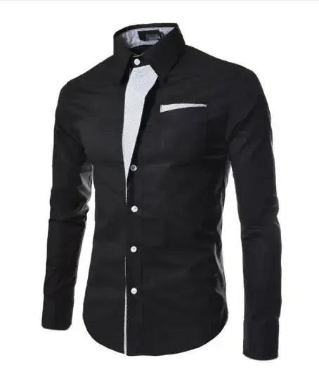 VXO Men's Smart Casual Shirt | Patchwork Cotton Blend Long Sleeve