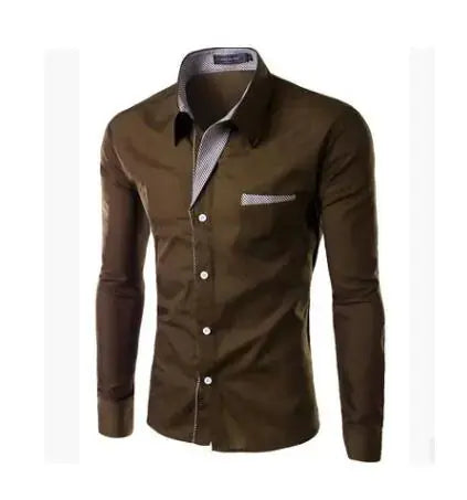 VXO Men's Smart Casual Shirt | Patchwork Cotton Blend Long Sleeve