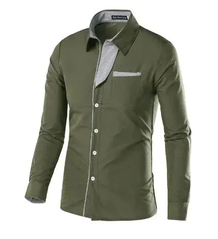 VXO Men's Smart Casual Shirt | Patchwork Cotton Blend Long Sleeve