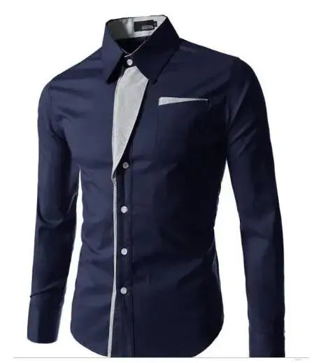 VXO Men's Smart Casual Shirt | Patchwork Cotton Blend Long Sleeve
