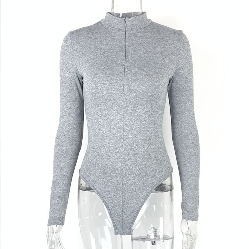 Women's Long Sleeve Zipper Bodysuit - Tight Fit Bottoming Shirt | Bella Mia
