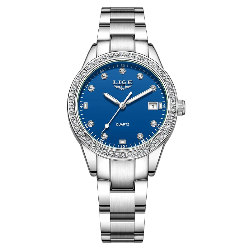 Women's Pink Diamond Dial Quartz Stainless Steel Watch