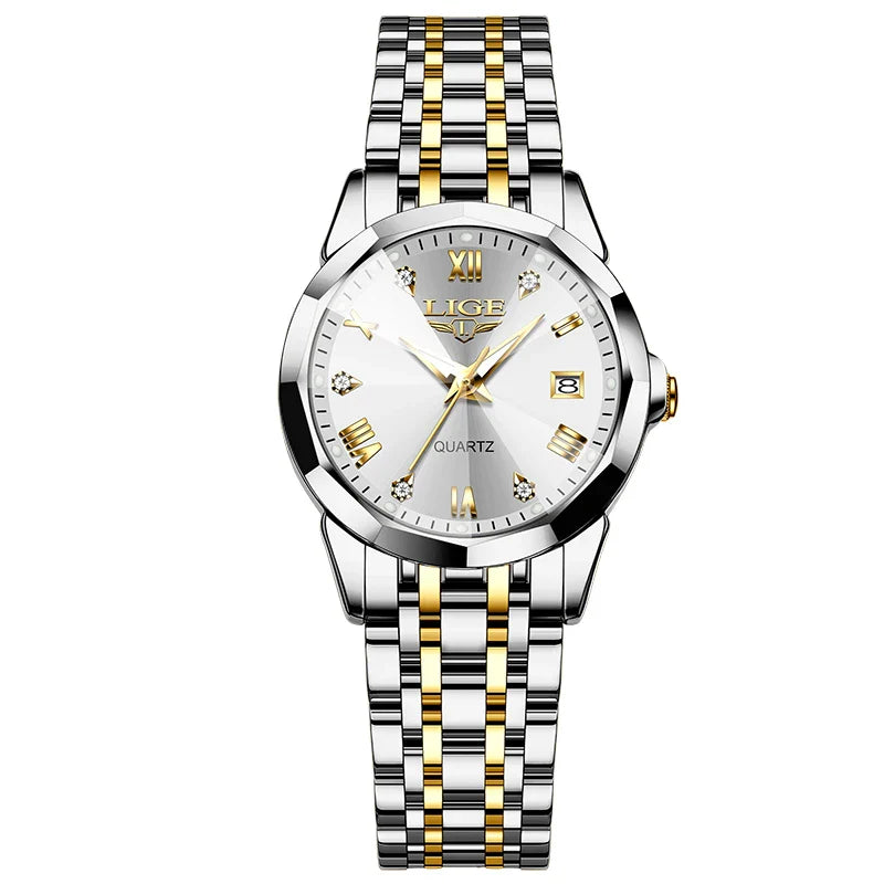 Women's Blue Sunburst Dial Two Tone Stainless Watch