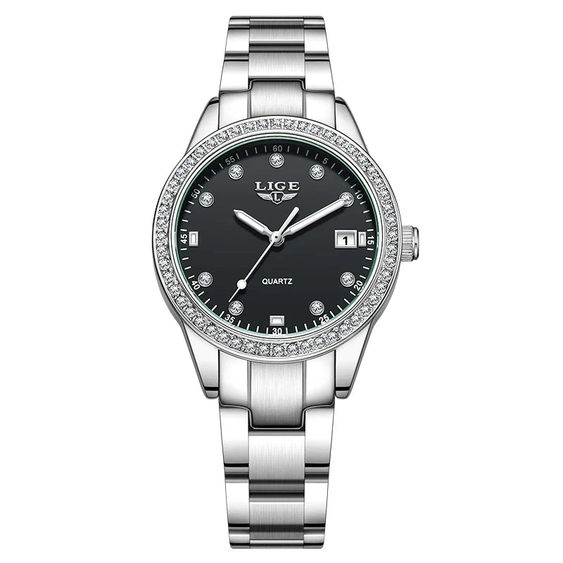 Women's Pink Diamond Dial Quartz Stainless Steel Watch