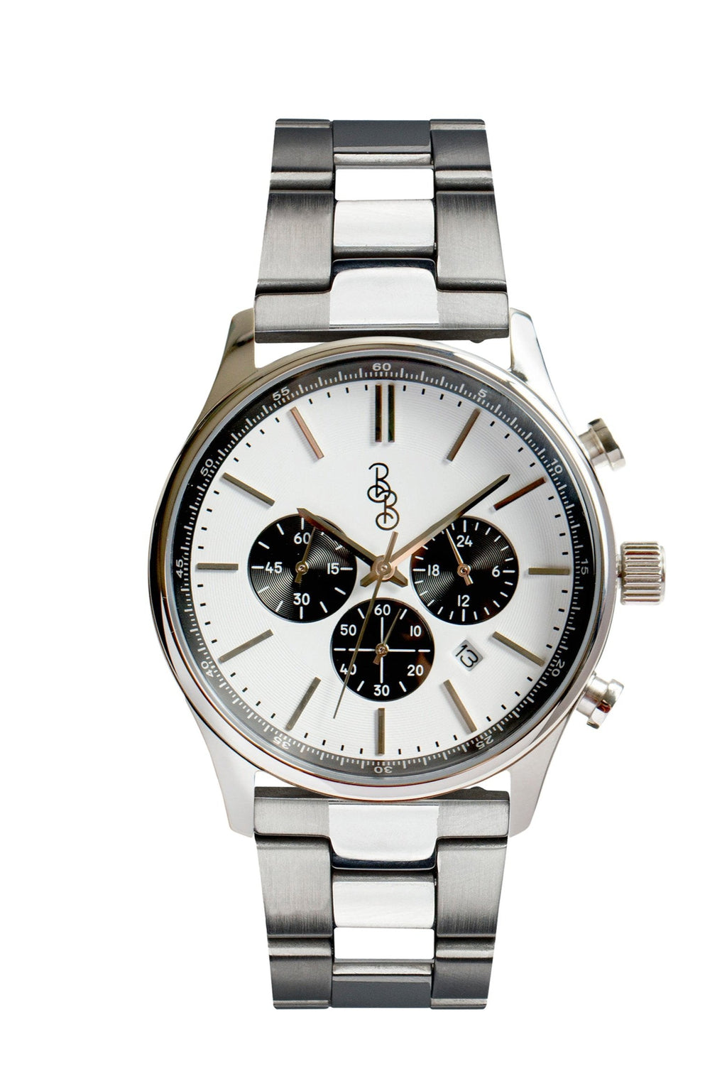 Men's White and Black Chronograph Watch - Stainless Steel and Leather | fash-ique
