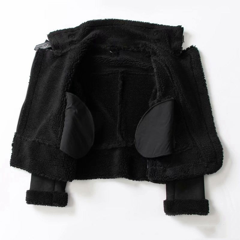 Women's Suede Lamb Wool Jacket - Winter Motorcycle Coat | fash-ique