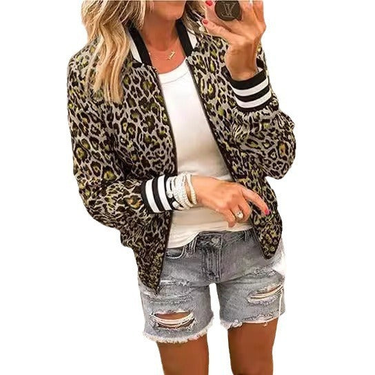 Women's Casual Bomber Jacket - Zipper Stand Collar Short Coat