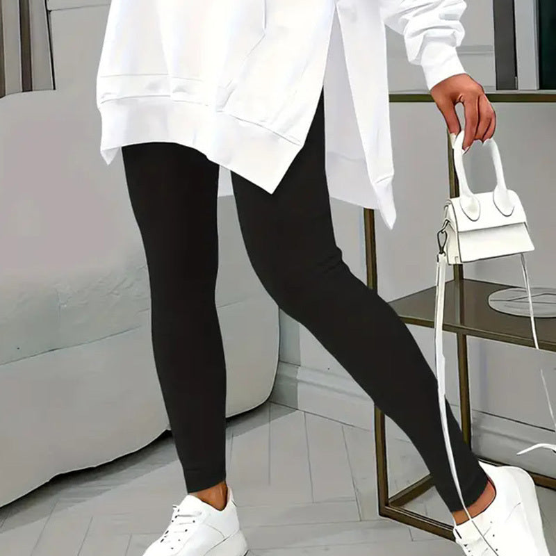 Casual 2-Piece Set Solid Color Leggings & Letter Print Hooded Sweatshirt