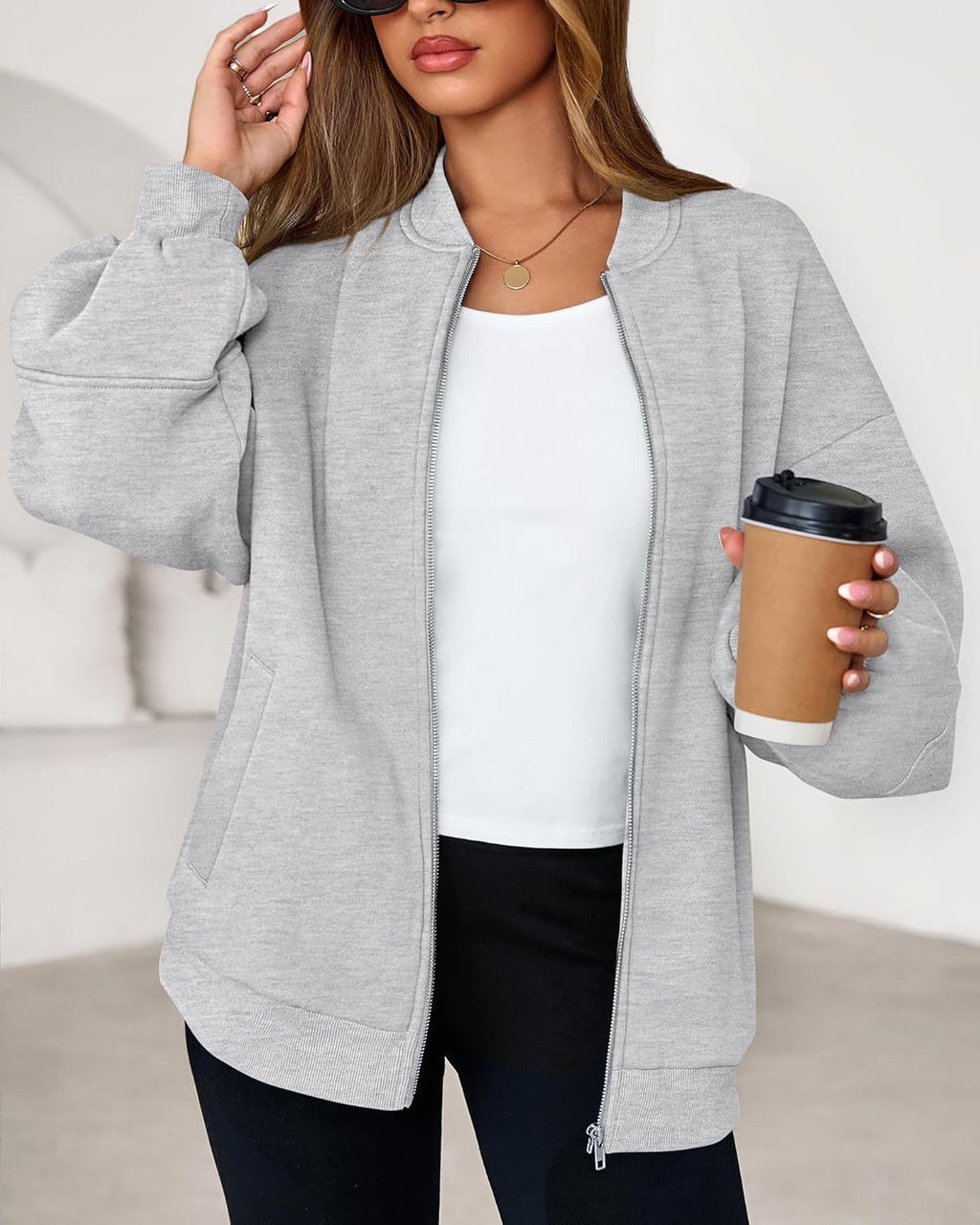 Zip Sweatshirt Jacket Casual Long Sleeve Pilot Coat