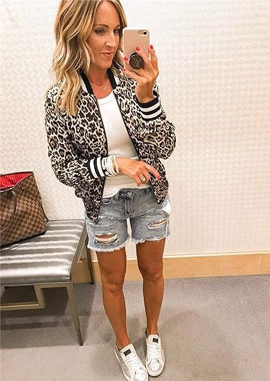 Women's Casual Bomber Jacket - Zipper Stand Collar Short Coat