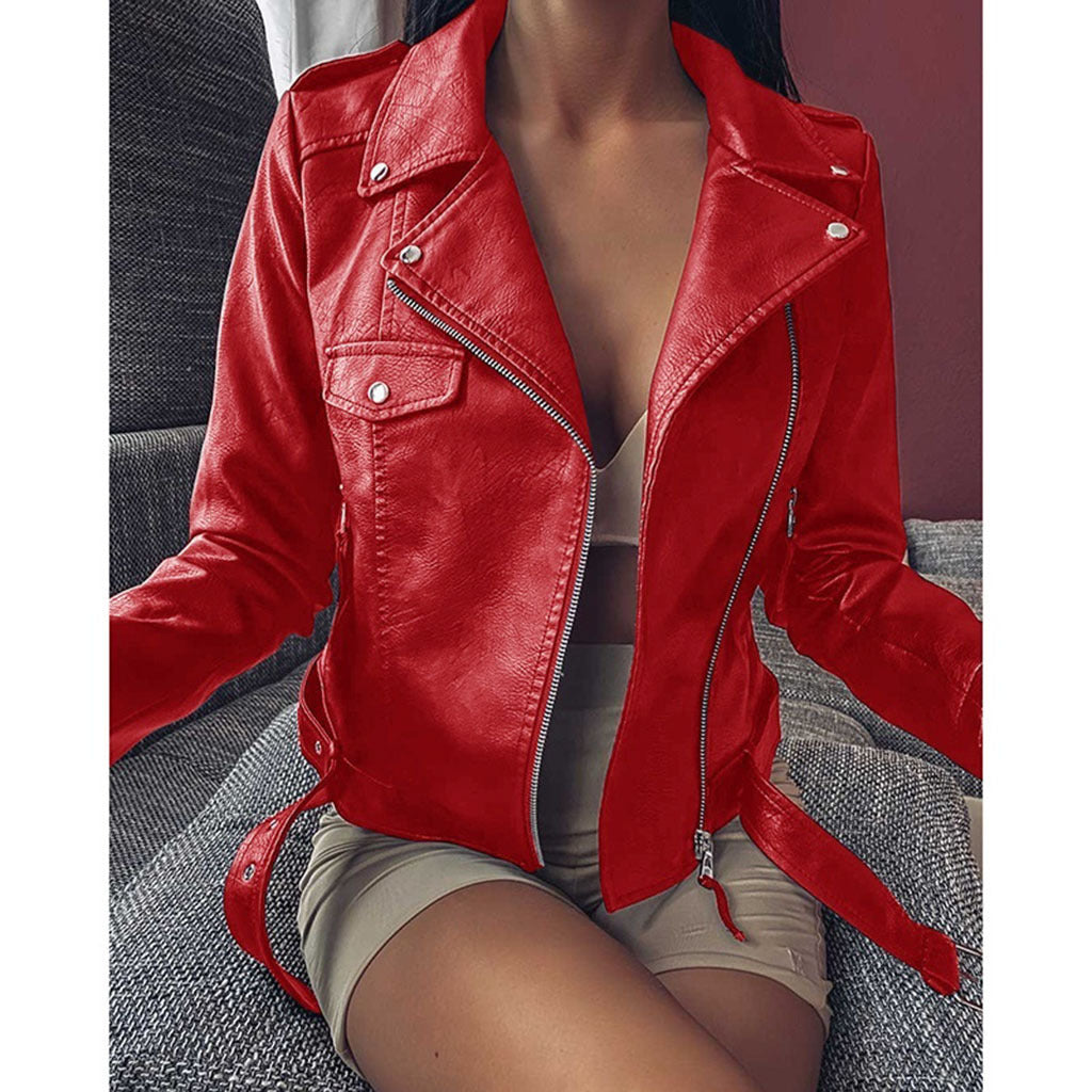 Women's Leather Motorcycle Jacket - Slim Fit Winter Coat with Plus Sizes