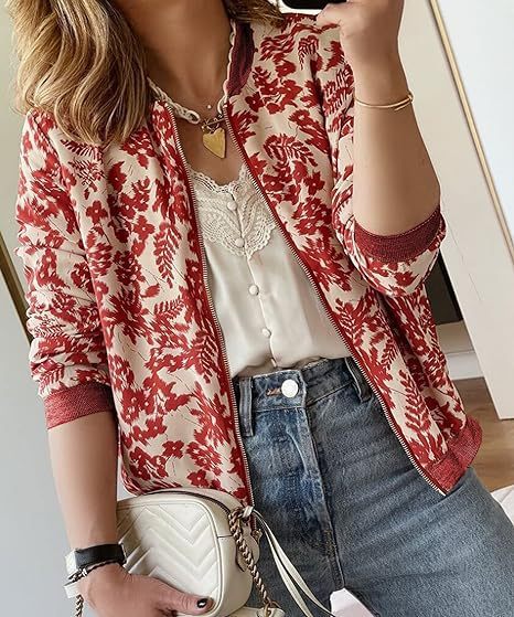 Women's Casual Bomber Jacket - Zipper Stand Collar Short Coat