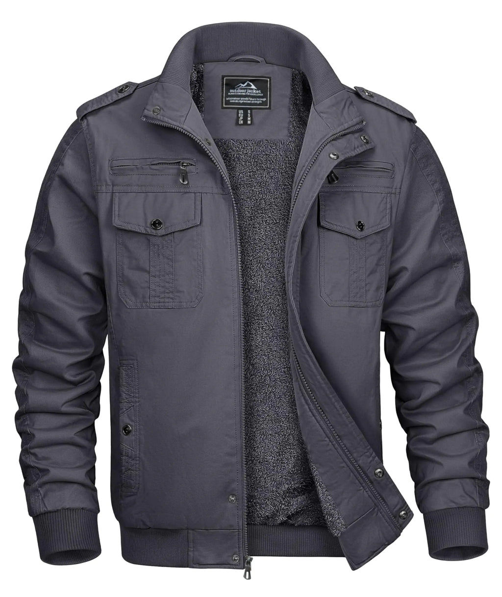 Men's Fleece Cargo Jacket - Heavyweight Cotton Trucker Coat | fash-ique