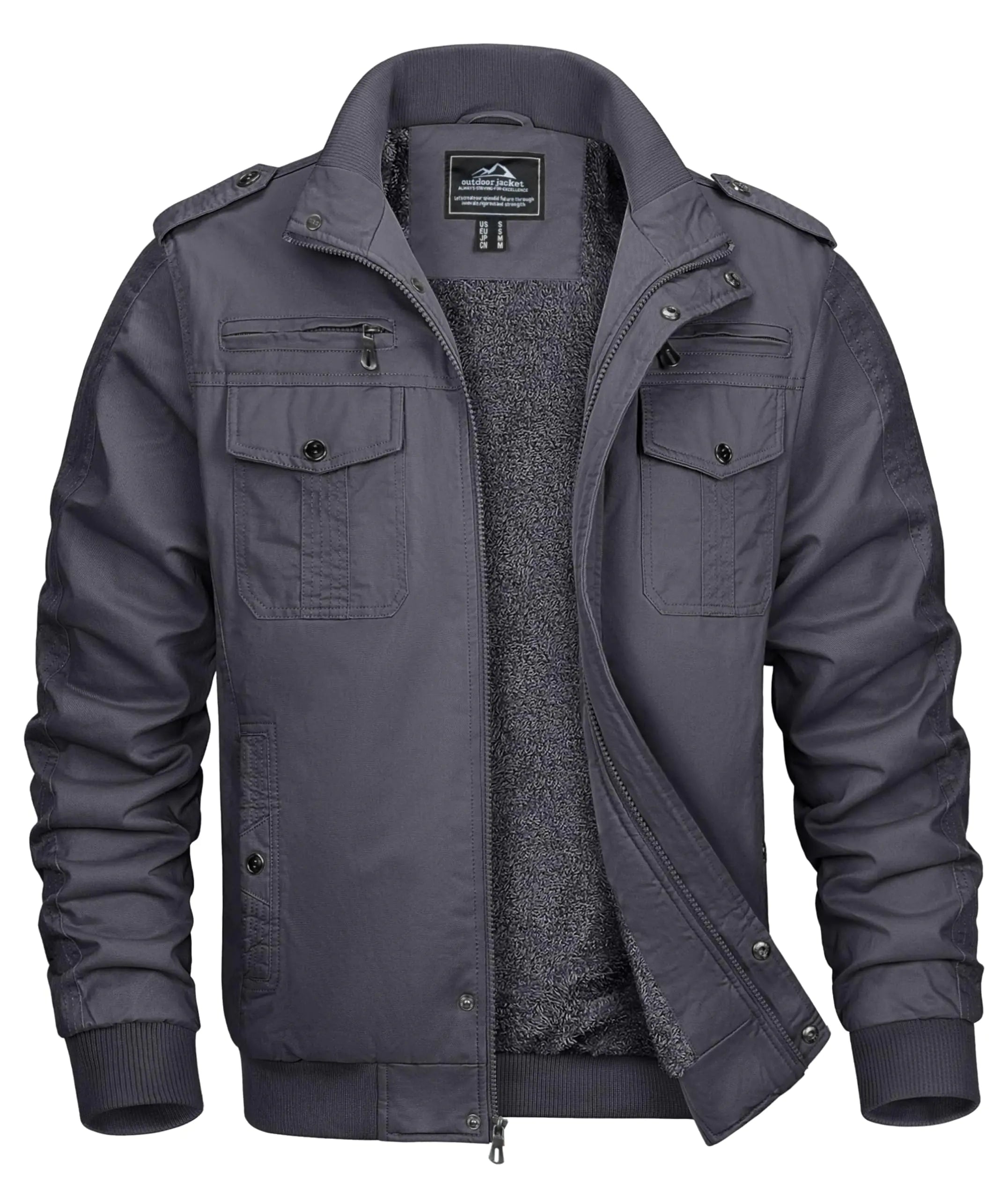 Men's Fleece Cargo Jacket - Heavyweight Cotton Trucker Coat | fash-ique